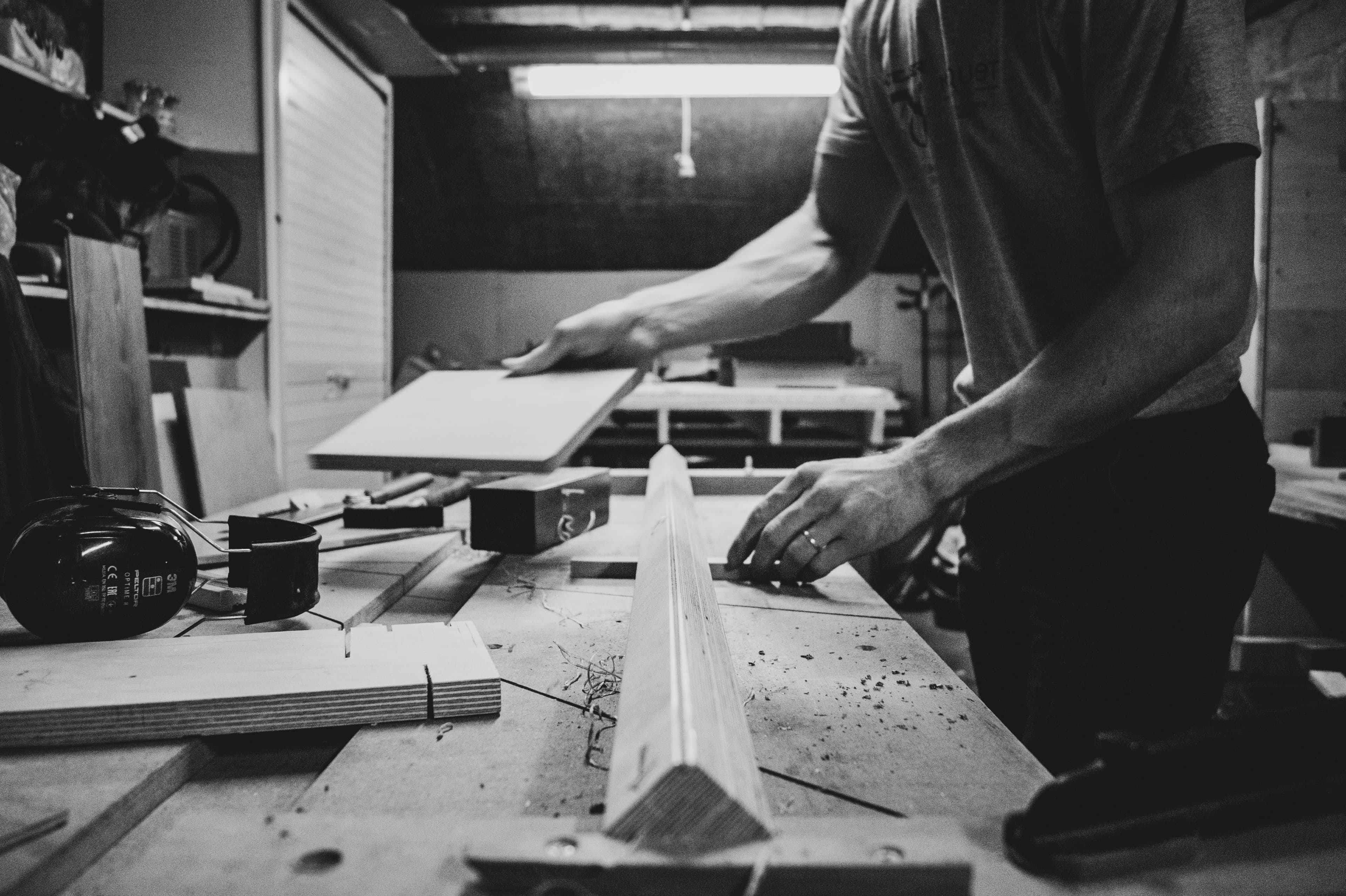 Craftsperson working at a workshop bench