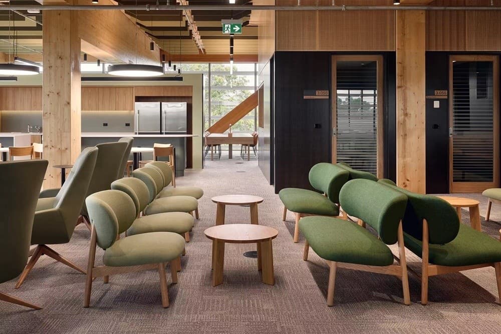 Green lounge and study seating at Murdoch University